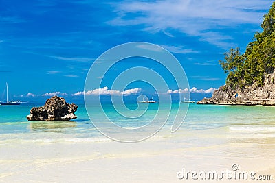 Dream scene. Beautiful palm trees above the white sand beach, the tropical sea . Summer view of nature Stock Photo