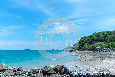 Dream scene. Beautiful tree over white sand beach. Stock Photo