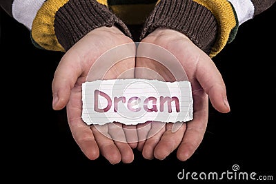 Dream text on hand Stock Photo