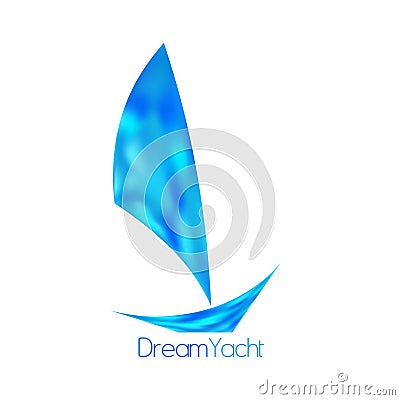 Dream Yacht logo with blue sailboat. Vector logotype Vector Illustration