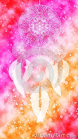 Dreamcatcher colorful watercolor texture background wallpaper pink orange white red Stock Photo