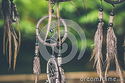 Dreamcatcher sunset , boho chic, ethnic amulet,symbol, tropical background. Stock Photo