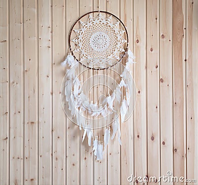 Dreamcather, american native decoration on wooden background, Indoor Stock Photo