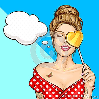 Dreaming attractive pin-up woman cartoon vector Vector Illustration