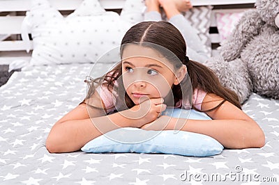 Dreaming in bedroom. Relax and ease transition to sleep. Relaxation concept. Mental and physical relaxation. Ways to Stock Photo