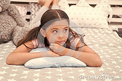 Dreaming in bedroom. Relax and ease transition to sleep. Relaxation concept. Mental and physical relaxation. Ways to Stock Photo