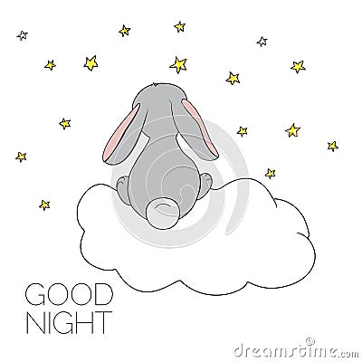 Dreaming bunny. Card with Cute bunny. Stock Photo