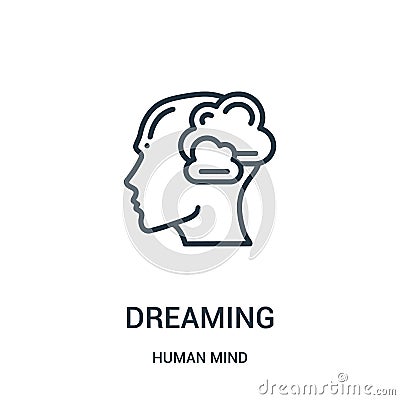 dreaming icon vector from human mind collection. Thin line dreaming outline icon vector illustration. Linear symbol for use on web Vector Illustration