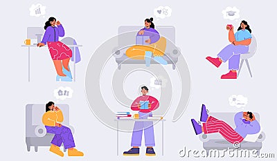 Dreaming people, men and women think and dream Stock Photo