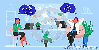 Dreaming People At Office Concept Vector Illustration