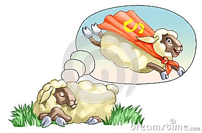 Dreaming super sheep allegory of desire Stock Photo