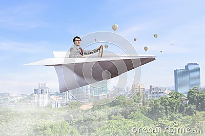 Dreaming to surf the sky. Mixed media Stock Photo