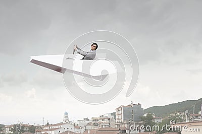 Dreaming to surf the sky. Mixed media Stock Photo