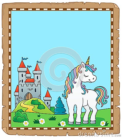 Dreaming unicorn theme parchment 1 Vector Illustration