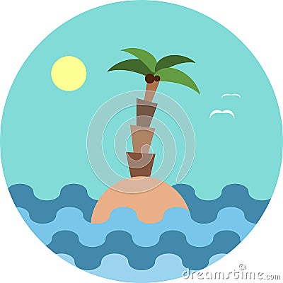 Dreaming vacation: round emblem or logo with beach and palm. Vector illustration Vector Illustration