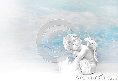 Dreaming white angel: condolence background. Stock Photo