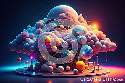 A Dreamlike Exploration of Cloud Computing Connecting Clients Browsers Mobile Devices and Machines Through a Surreal Stock Photo