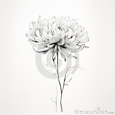 Dreamlike Illustration Of A Minimalistic Chrysanthemum In Black And White Stock Photo
