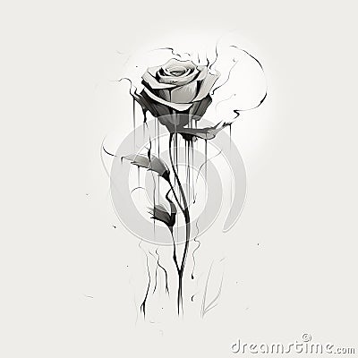 Dreamlike Illustration White And Black Rose In Minimalist Style Cartoon Illustration