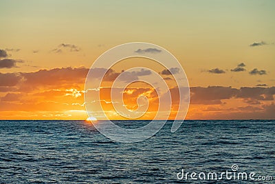 dreamlike sunset panorama on the open wide sea Stock Photo