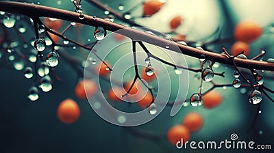 Dreamlike Whimsy: Water Drops On Tree Branches Wallpaper Stock Photo