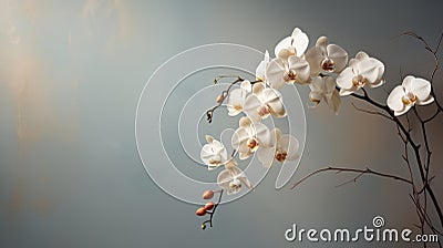 Dreamlike White Orchid On Twig: Nature-inspired Monochromatic Installation Stock Photo