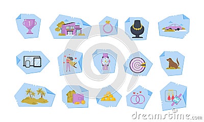 Dreams Board Flat Stickers Vector Illustration