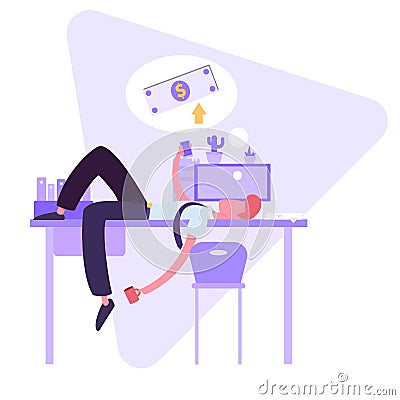 Dreams of earning,a short break of an office worker in the workplace Stock Photo