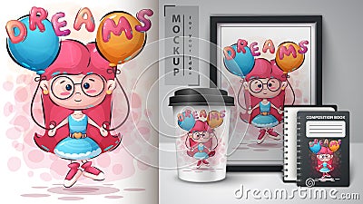 Dreams girl poster and merchandising Vector Illustration