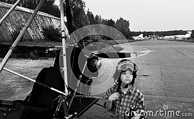 Dreams of little girl about flights and planes Stock Photo