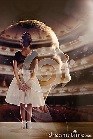 Dreams of little girl to be a ballerina, creative collage Stock Photo