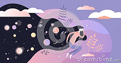Dreams vector illustration. Abstract night deep sleep tiny persons concept. Vector Illustration