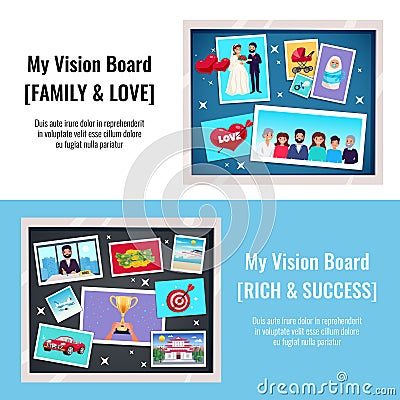 Dreams Vision Board Banners Set Vector Illustration