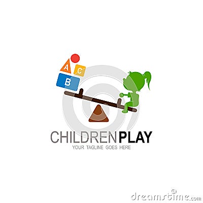 Game logos for girls, Playgroup icons, Seesaw game Vector Illustration
