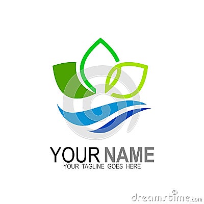 Leaf logo, leaf and wave logos, green logo Vector Illustration