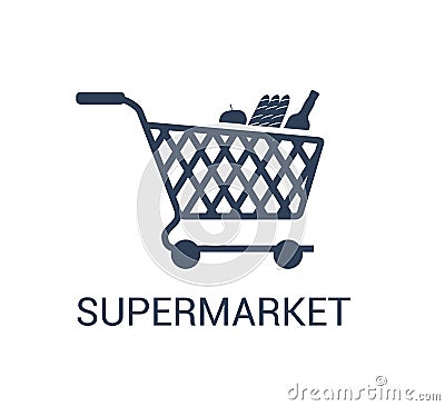 Supermarket shopping cart icon vector in trendy design style isolated on white background. Stock Photo