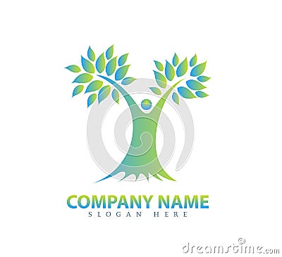 Health people tree logo design.Care, Athletic, balance, active people logo. Stock Photo