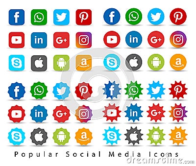 Popular social media icons. Cartoon Illustration