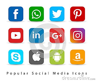 Popular social media icons. Cartoon Illustration