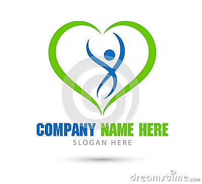 Human dance vector logo, Heart shape logo illustration. Stock Photo