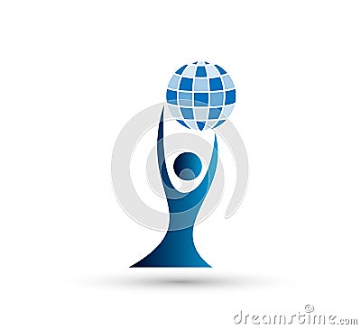 Globe people care logo design icon on white background. Child, business. Cartoon Illustration