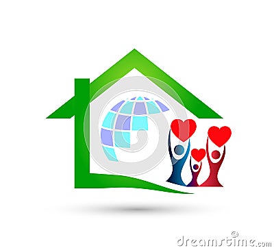 Green house community model abstract, family real estate logo vector. Cartoon Illustration