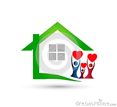 Green house community model abstract, family real estate logo vector. Cartoon Illustration