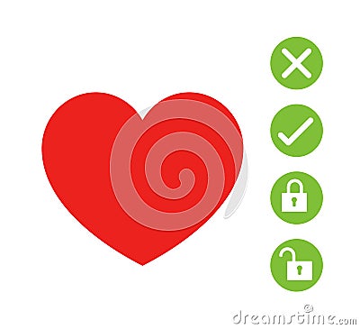 Heart and cross tick lock unlock icon. Stock Photo