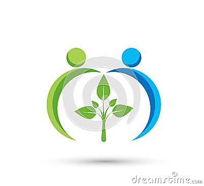 Green environment people hand Green Tree Logo. Stock Photo