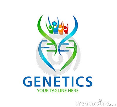 DNA Helix Logo people together vector Template. Genetics Vector Design. Stock Photo