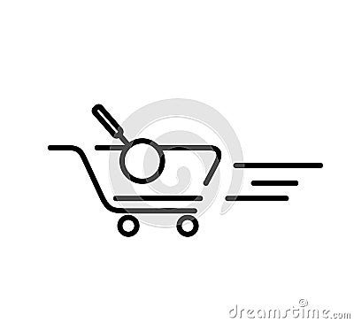 Black line icon for Shopping Cart, shopping and trolly vector. Cartoon Illustration