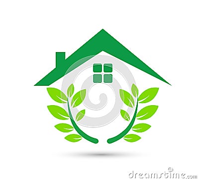 Eco green care home logo vector illustration environment safety design. Cartoon Illustration