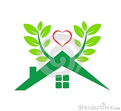 Eco green care home logo vector illustration environment safety design. Cartoon Illustration