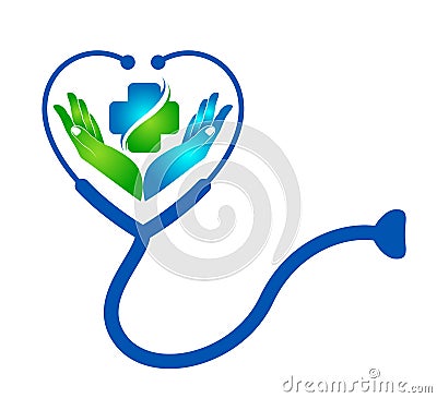 Health Care Corporate Logo, Stethoscope Medical Healthcare Logo Design Vector. Stock Photo